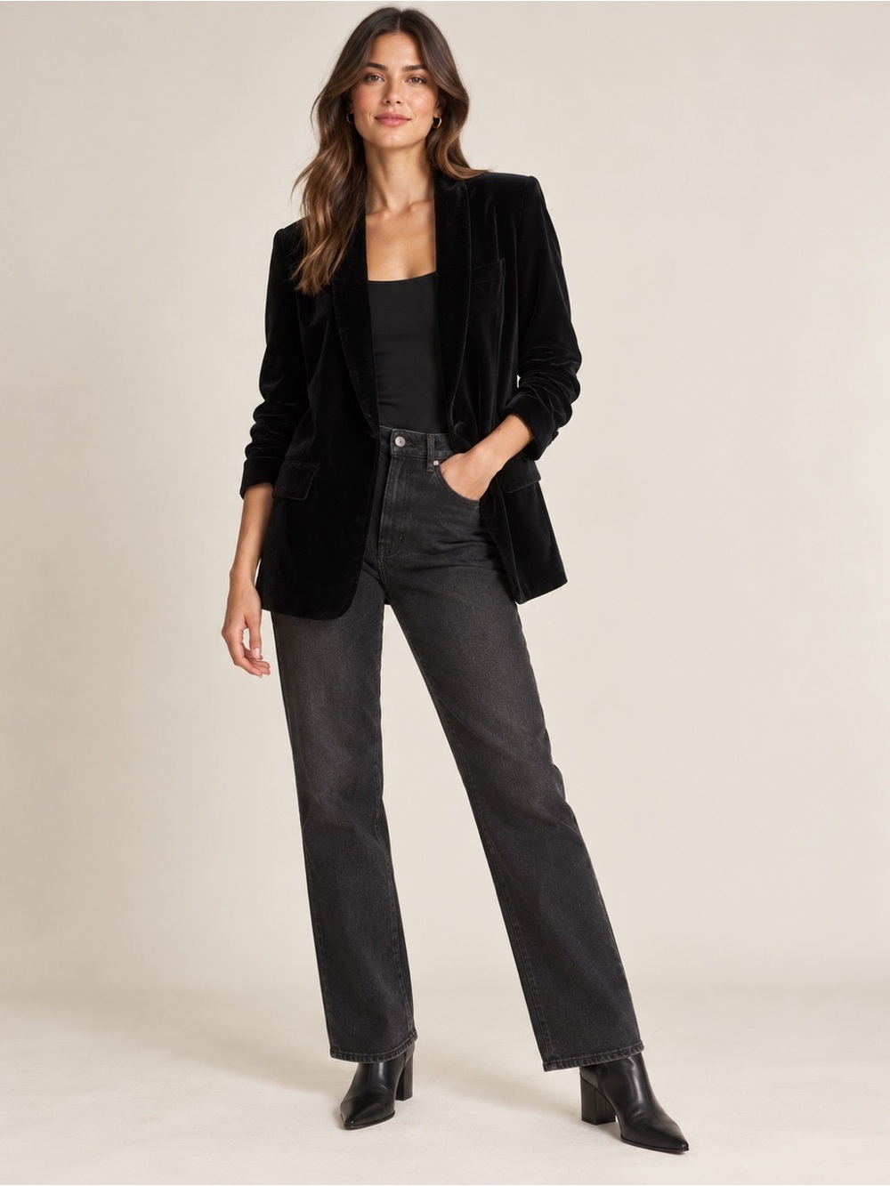 Zara Black Velvet Blazer Shawl Collar Tailored Jacket Size Small